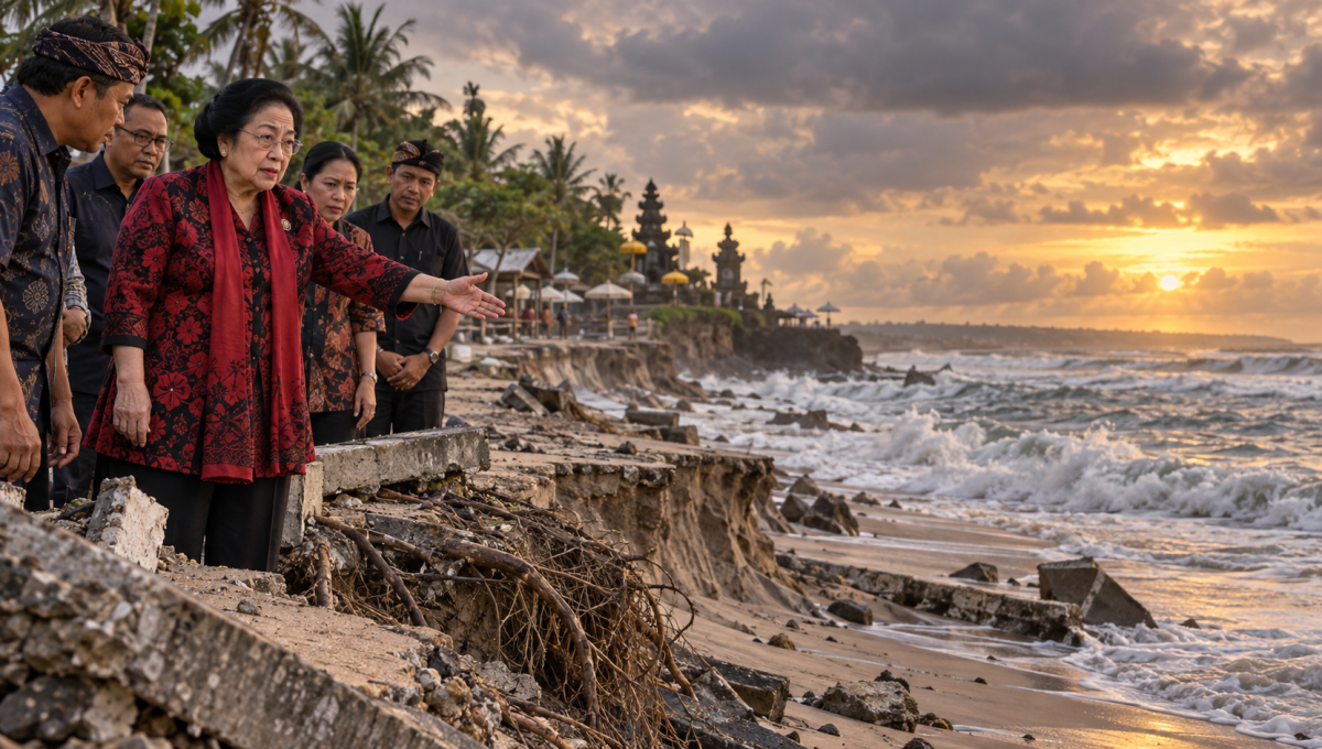 Kunjungan ke Bali, Megawati Soroti Parahnya Abrasi di Pantai Kuta akibat Perubahan Iklim